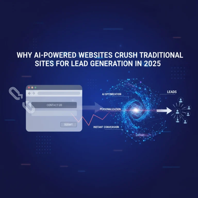AI-powered website dashboard showing lead generation metrics and conversion rates outperforming traditional sites