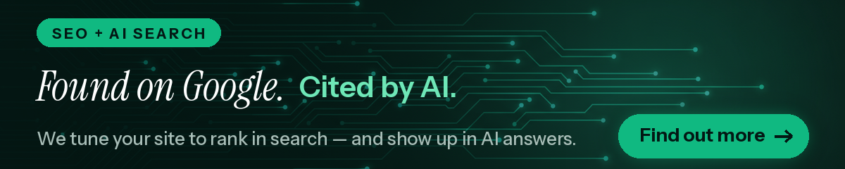 UltraWeb Sig example banner — emerald SEO and AI search