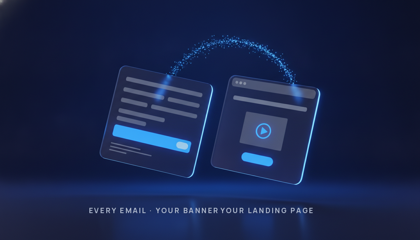 A designed banner in an email signature linking with one click to a conversion landing page — both served and managed from the UltraWeb cloud