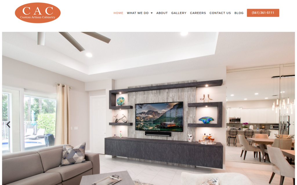 Custom Artisan Cabinetry — website homepage designed by UltraWeb Labs