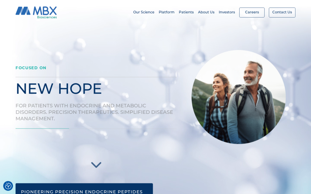 MBX Biosciences — website homepage designed by UltraWeb Labs
