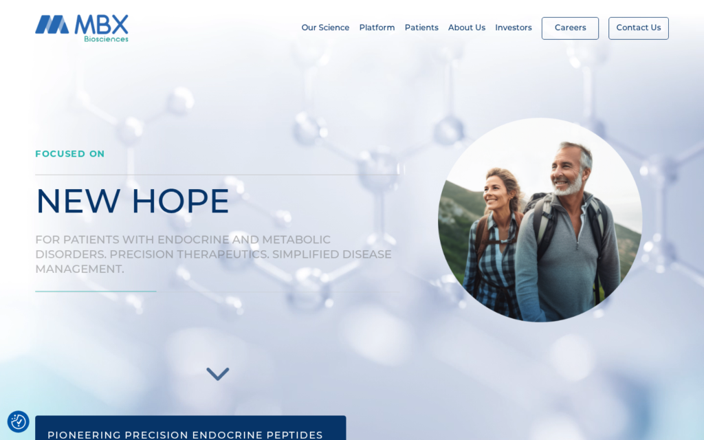 MBX Biosciences — website homepage designed by UltraWeb Labs