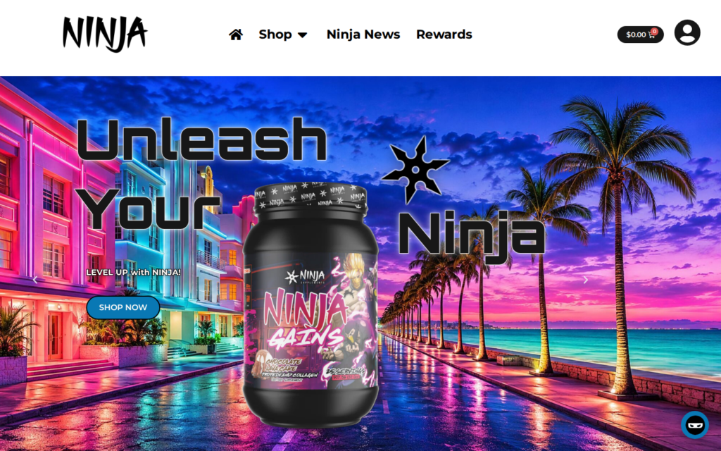 Ninja Supplements — website homepage designed by UltraWeb Labs