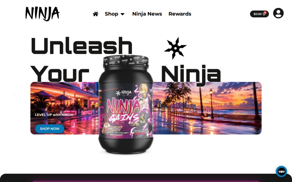 Ninja Supplements — website homepage designed by UltraWeb Labs