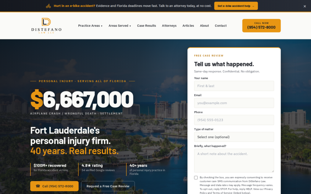 DiStefano Law — website homepage designed by UltraWeb Labs