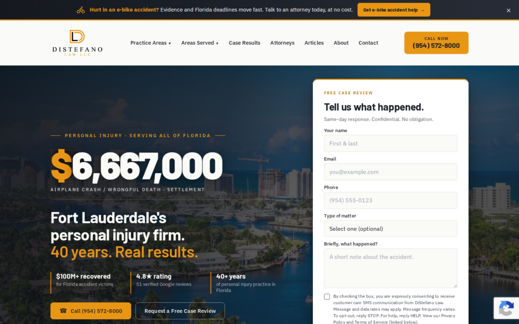 DiStefano Law — website homepage designed by UltraWeb Labs