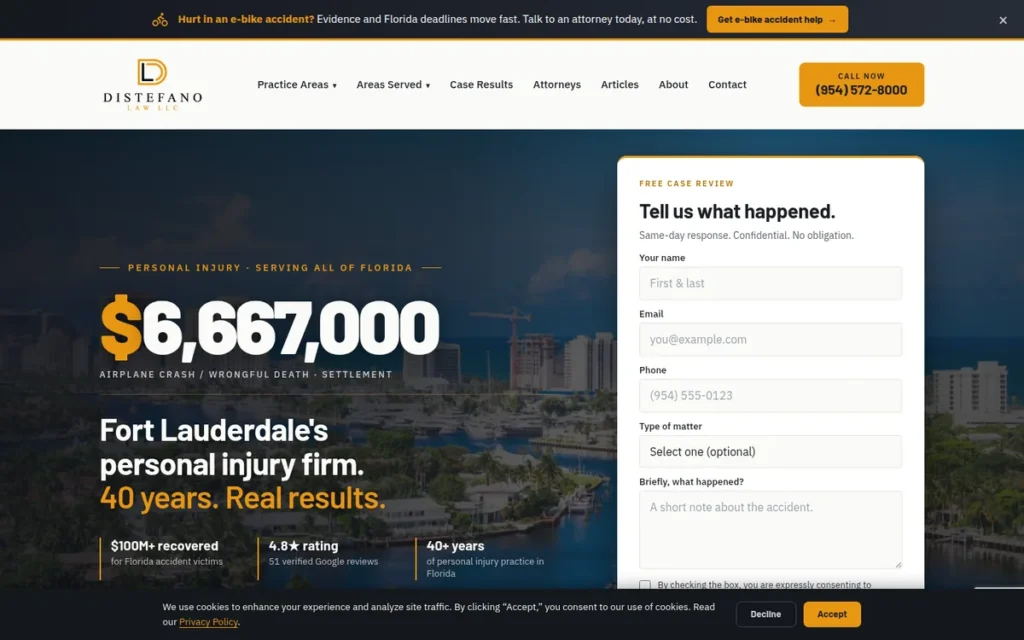 DiStefano Law — website homepage designed by UltraWeb Labs