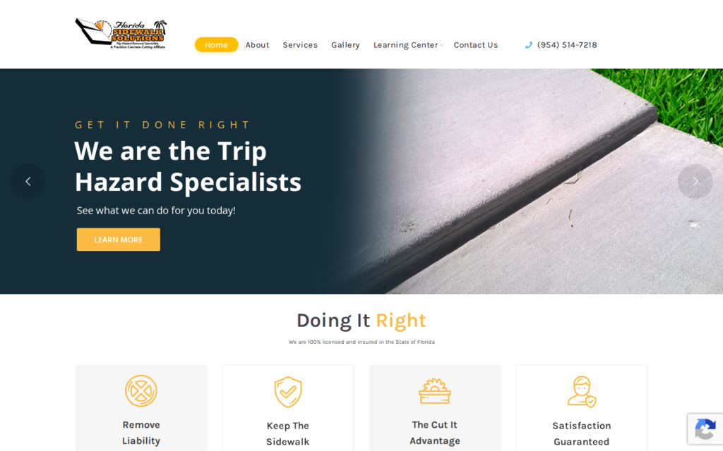 Florida Sidewalk Solutions — website homepage designed by UltraWeb Labs