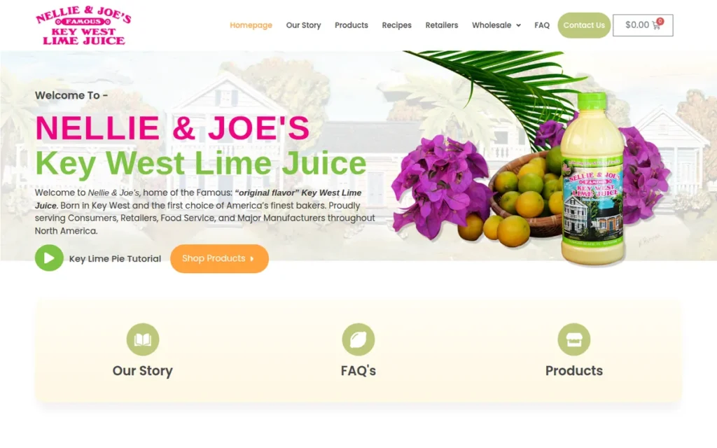 Nellie & Joe’s Key Lime Juice — website homepage designed by UltraWeb Labs