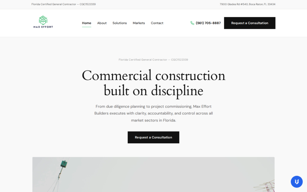 Max Effort Builders — website homepage designed by UltraWeb Labs