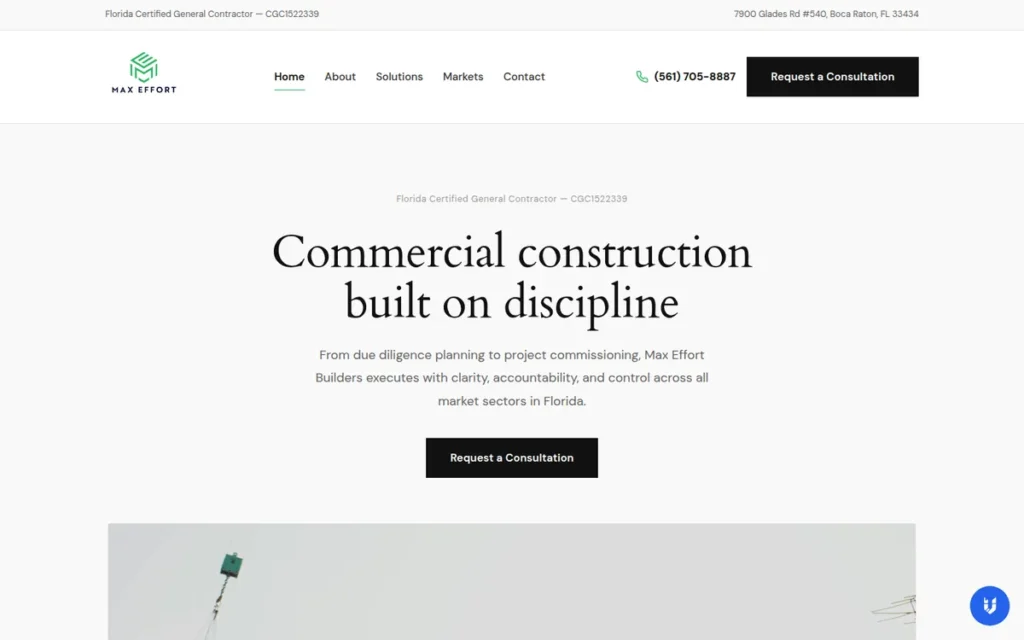 Max Effort Builders — website homepage designed by UltraWeb Labs