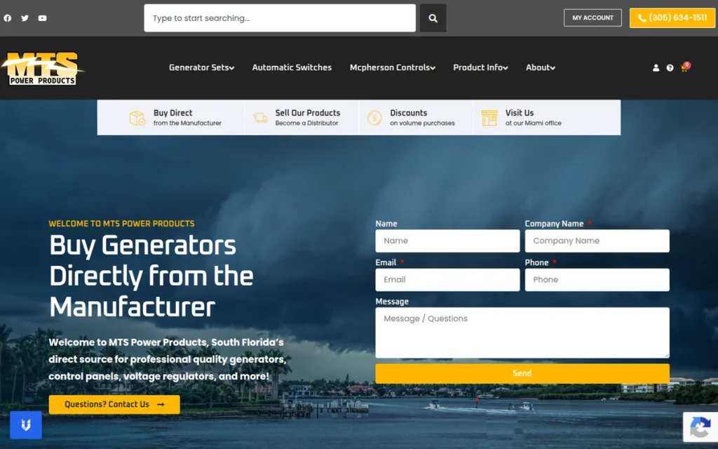 MTS Power Products — website homepage designed by UltraWeb Labs