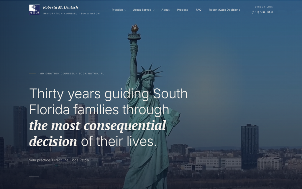 Roberta M. Deutsch, Immigration Counsel — website homepage designed by UltraWeb Labs