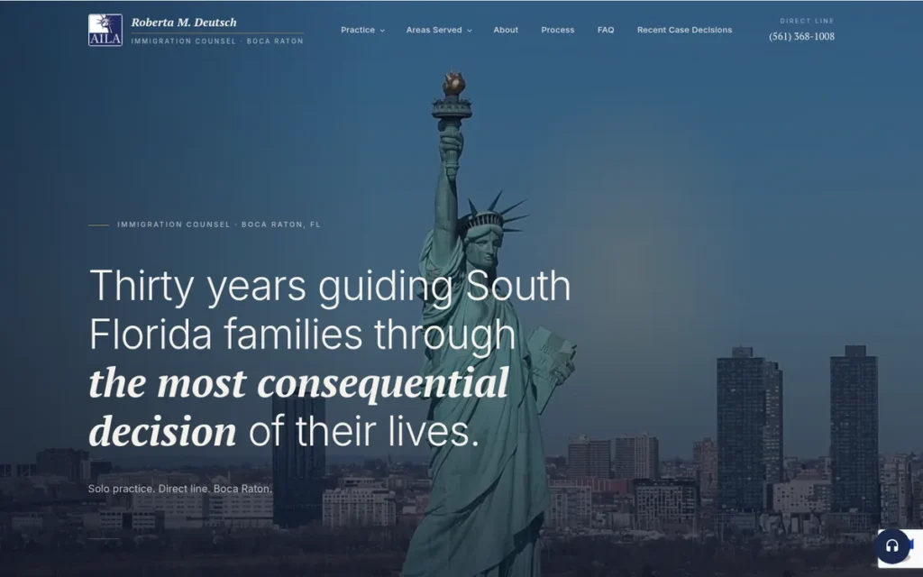 Roberta M. Deutsch, Immigration Counsel — website homepage designed by UltraWeb Labs