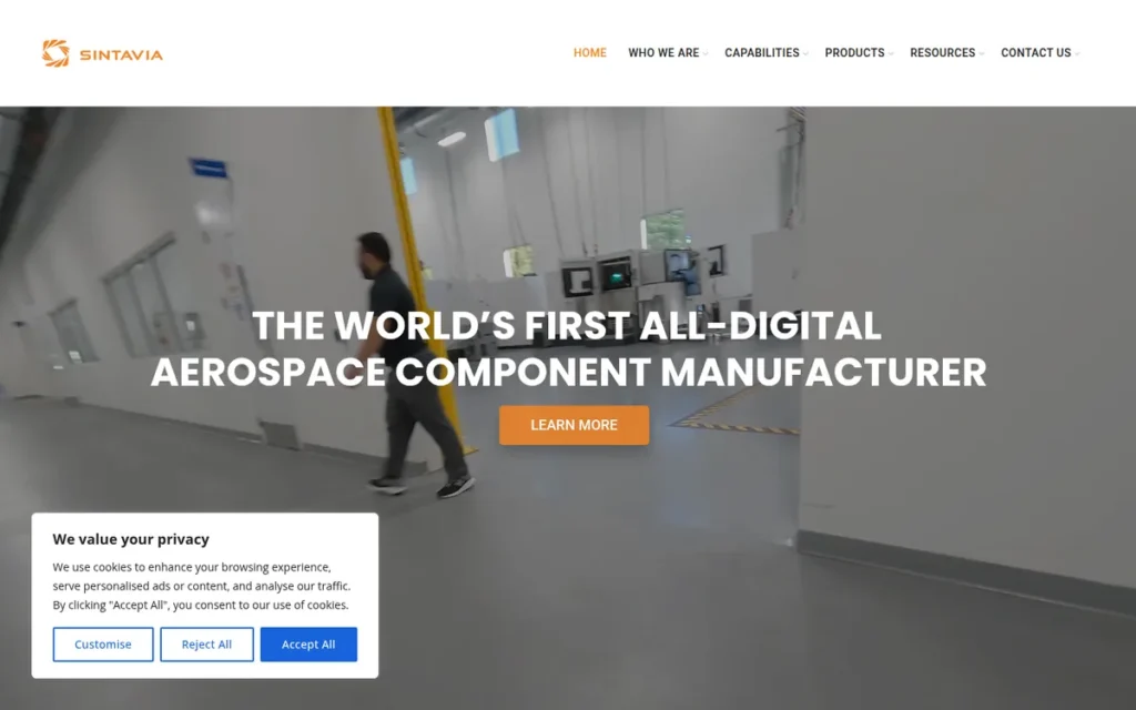 Sintavia — website homepage designed by UltraWeb Labs