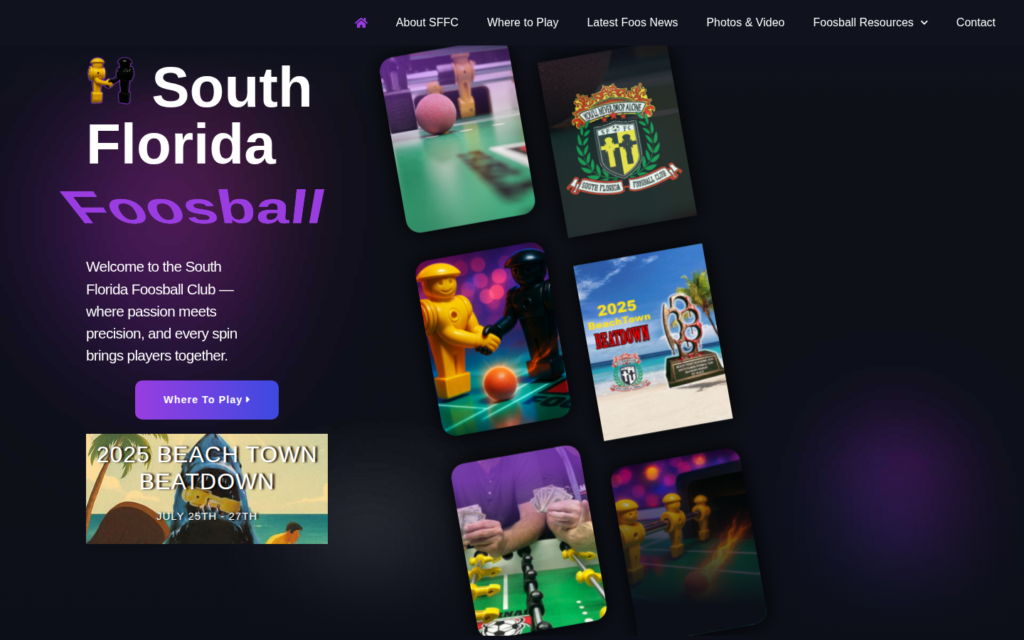 South Florida Foosball Club — website homepage designed by UltraWeb Labs