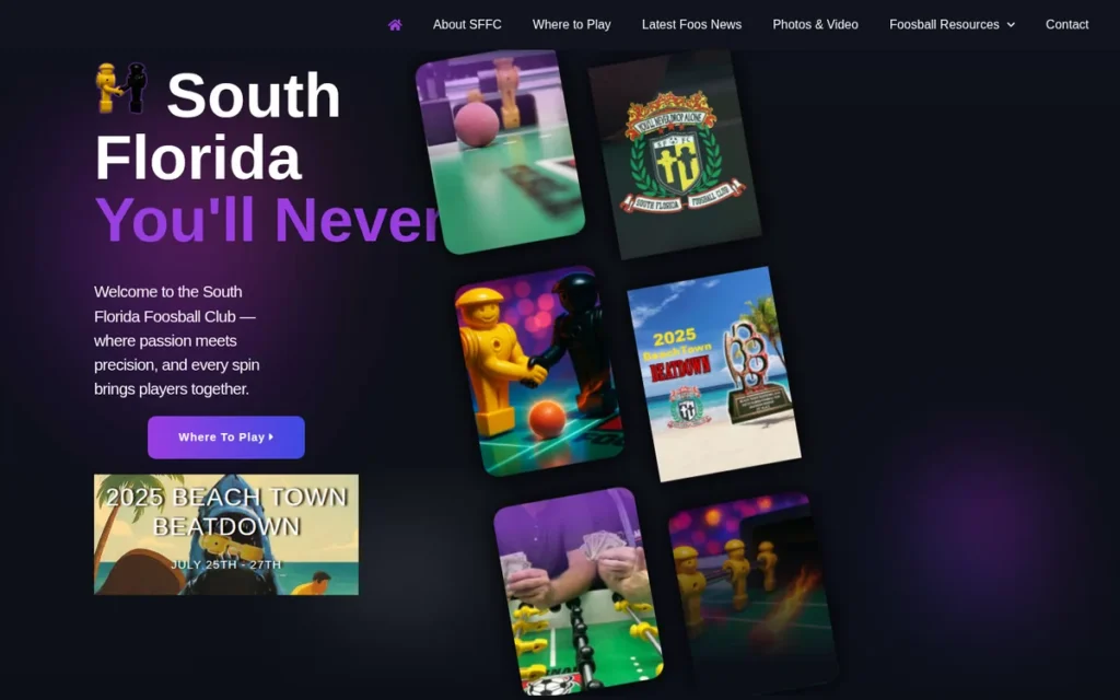 South Florida Foosball Club — website homepage designed by UltraWeb Labs