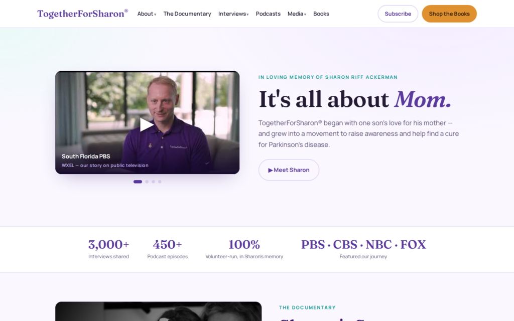 TogetherForSharon — website homepage designed by UltraWeb Labs